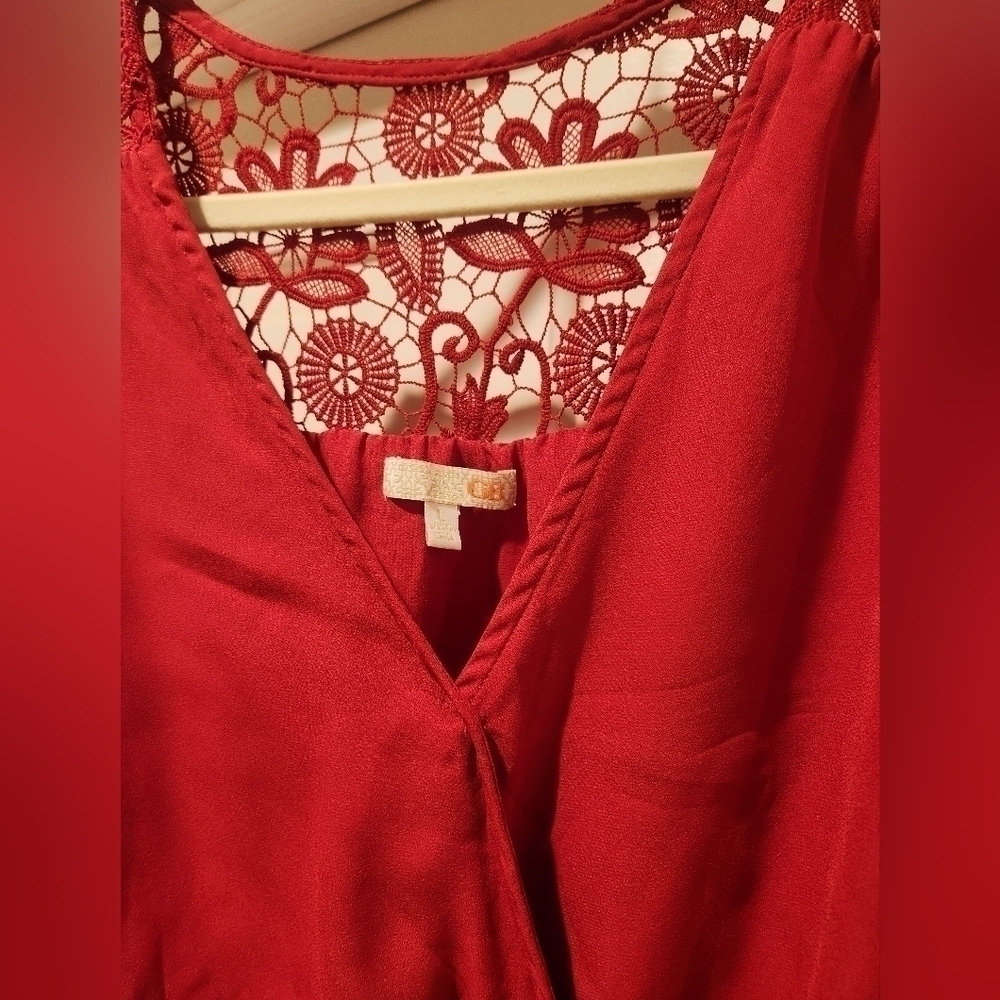 Gb rust red orange bell sleeve dress Size large - Picture 3 of 8